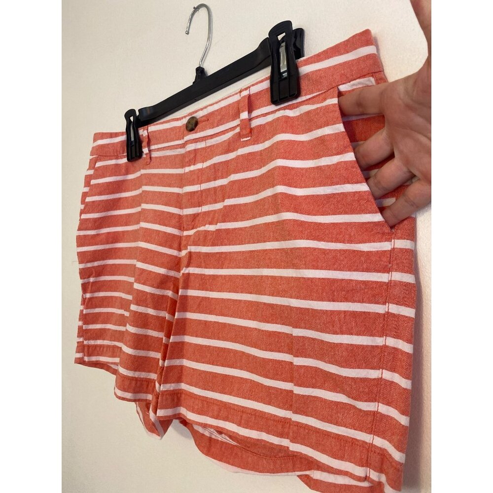 Old Navy Women's Peach & White Striped Cotton Shorts Size 10 With Pockets - Picture 2 of 5